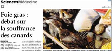 Image: Article «Foie gras : débat sur la
souffrance des canards» paru dans Le Figaro